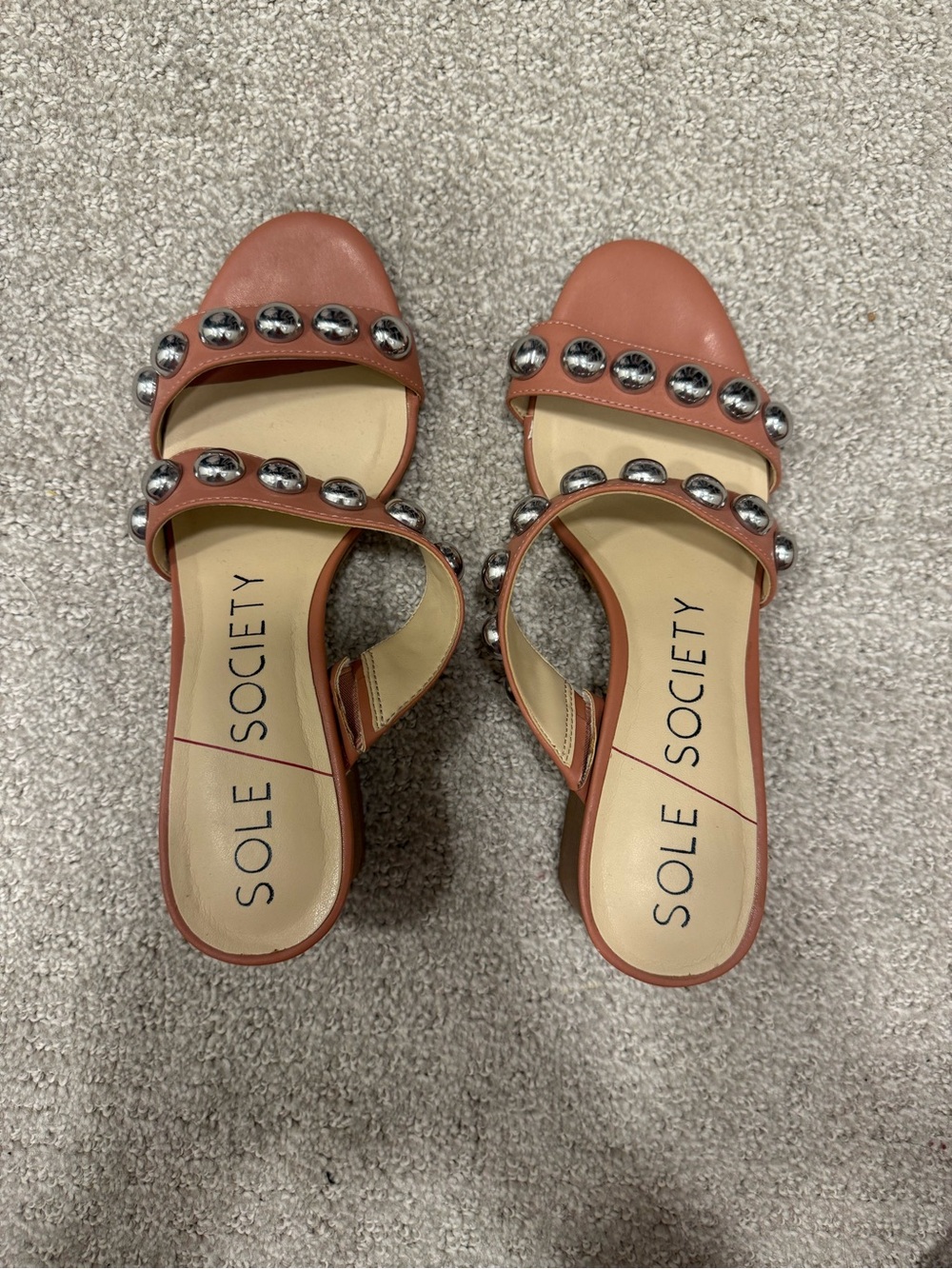 Sole Society Rose Studded Double-Strap Slide Sandals